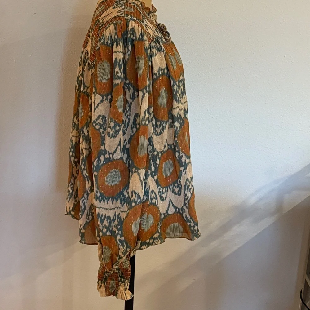 Ulla Johnson sz 12 Anita Blouse Nimbus Orange and Cream Patterned Blouse - Picture 3 of 8